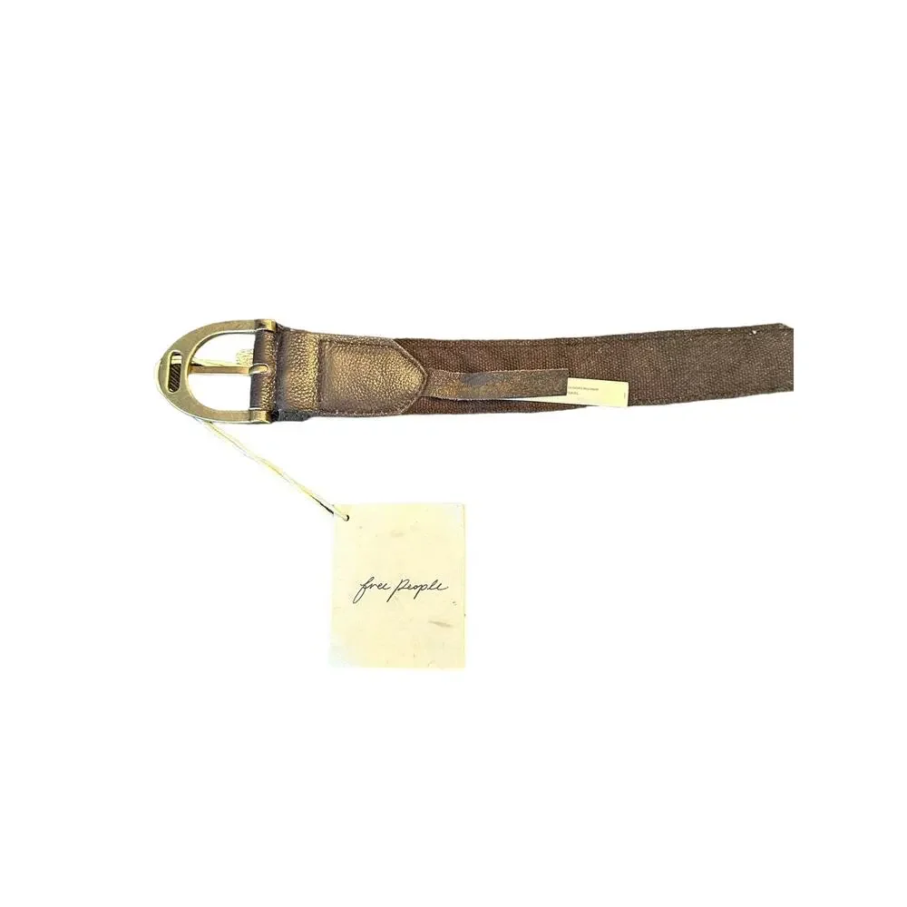 Free People Moving To Mars Cotton Leather Aztec Print Belt Green Size M/L